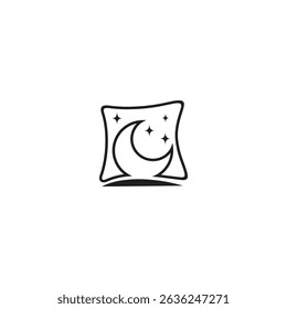 crescent moon logo with square shape decorated with stars linear design