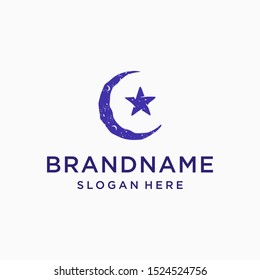 Crescent moon logo with star icon vector illustration, ramadan kareem, eid Mubarak vector illustration crescent moon logo icon 