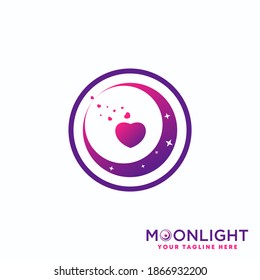 Crescent moon and Love with circle around image graphic icon logo design abstract concept vector stock. Can be used as a symbol related to marriage or romance