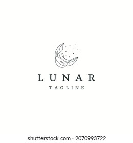 Crescent moon lunar line art style logo icon design template flat vector