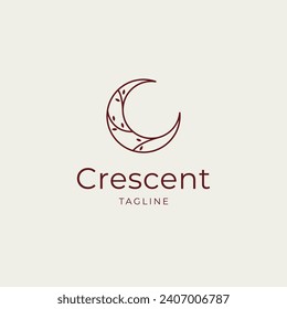 Crescent moon lunar line art style logo icon design template