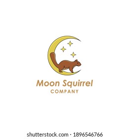 Crescent moon lunar stars squirrel for holiday vacation logo design