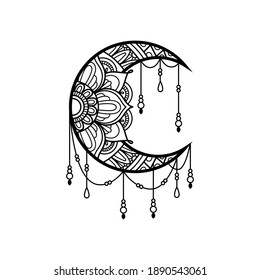 Crescent moon mandala style, moon decoration element 