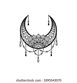 Crescent moon mandala style, moon decoration element 