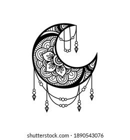 Crescent moon mandala style, moon decoration element 
