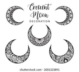 Crescent moon mandala style, moon decoration element collection