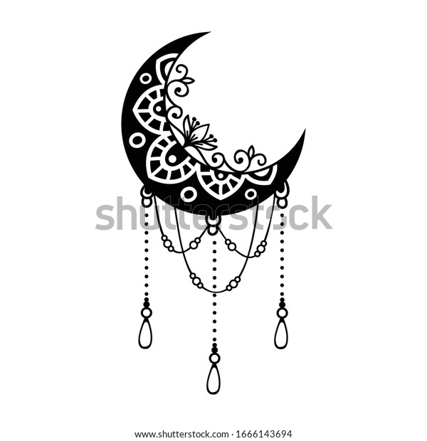 Download Crescent Moon Mandala Style Moon Decoration Stock Vector Royalty Free 1666143694