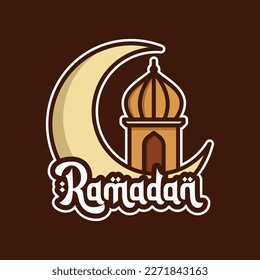 crescent moon and minaret vector design of ramadan kareem concept for sticker and print