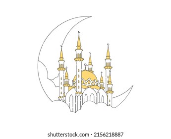 crescent moon and mosque design elements. Muslim islamic
