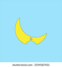 Crescent moon with mosque icon vector illustration on blue background. Eid Mubarak symbol