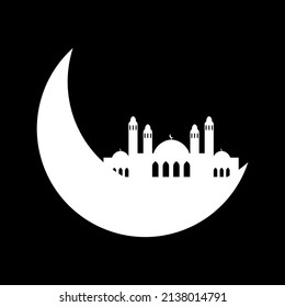 Crescent moon with mosque illustration