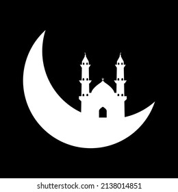 Crescent moon with mosque illustration