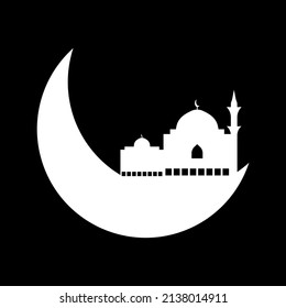 Crescent moon with mosque illustration