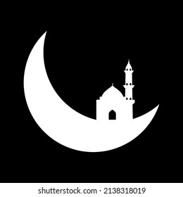 Crescent moon with mosque illustration