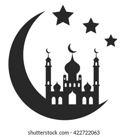 Crescent moon and mosque, islamic silhouette celebrations