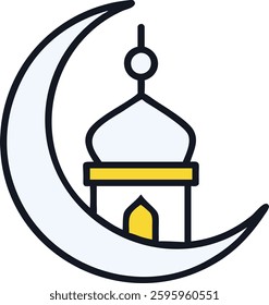 Crescent Moon and Mosque Lantern Islamic Icon Design Illustration for Ramadan Mubarak
