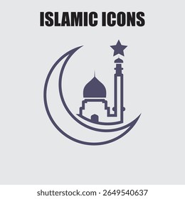 Ilustração do vetor do minarete da lua crescente e da mesquita, uma representação simbólica da fé e das tradições islâmicas