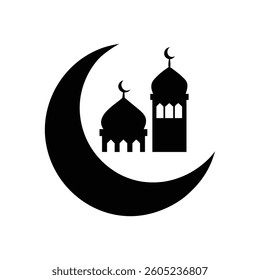 Crescent Moon and Mosque Silhouette Icon