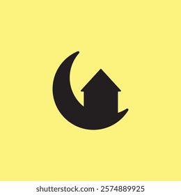 Crescent moon with mosque silhouette vector illustration. Ramadan Kareem symbol