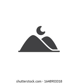 Crescent moon and mountains vector icon. filled flat sign for mobile concept and web design. Ramadan kareem holiday glyph icon. Symbol, logo illustration. Vector graphics