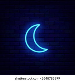 Crescent moon neon sign. Dream night. Islamic religy. Eid Mubarak. Vector stock illustration