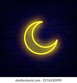 Crescent moon neon symbol. Dream night. Islamic religious icon. Eid Mubarak. Vector stock illustration