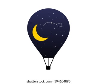crescent moon night air balloon image icon
