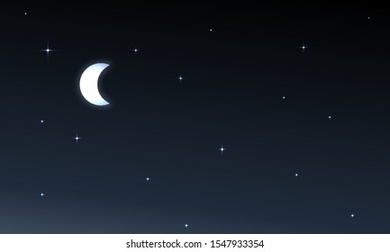 Crescent moon in the night sky, vector art illustration.