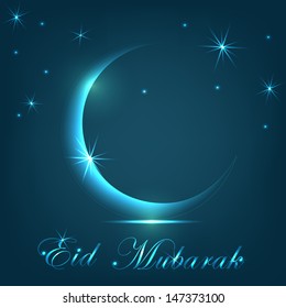 Crescent moon on abstract blue background for Muslim community festival Eid Mubarak.