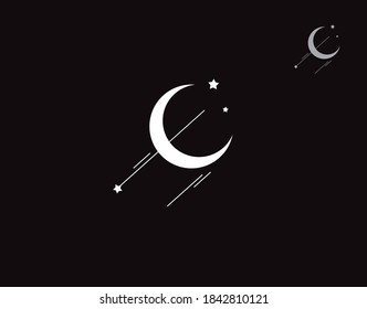 crescent moon on a black background in vector illustration