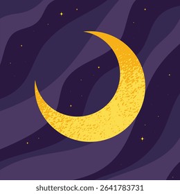 Crescent moon on night sky cloud background. Vector illustration