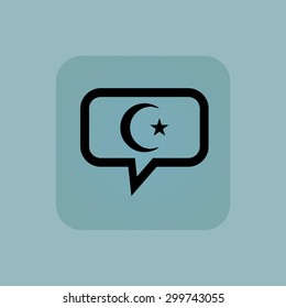 Crescent moon and one star in chat bubble, in square, on pale blue background