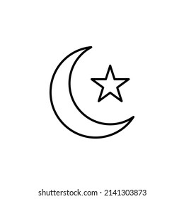 Crescent Moon Outline Icon - Ramadan and Eid Mubarak Icon Concept Vector Illustration.