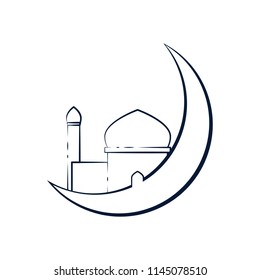 Crescent Moon Outline Mosque Illustration Design