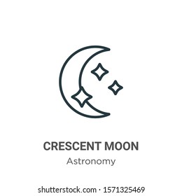 Crescent moon outline vector icon. Thin line black crescent moon icon, flat vector simple element illustration from editable astronomy concept isolated on white background