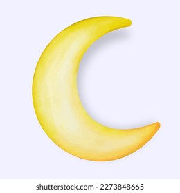 Crescent moon of painting with watercolor on paper, illustration design.
