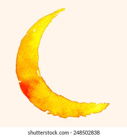 Crescent moon of painting with watercolor on paper, illustration design.