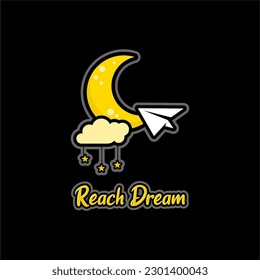 Crescent Moon And Paper Plane For Reach Dreams logo. A Combination of Crescent Moon, Paper Airplane, Clouds, and Stars