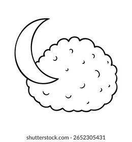 Uma lua crescente parcialmente sobreposta a uma forma de nuvem na noite