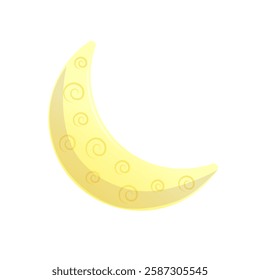 A crescent moon with a pattern. Icon on a white background. Isolated vector illustration for design, prints, postcards.