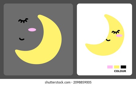 Crescent moon pattern for kids crafts or paper crafts. Vector illustration of moon puzzle. cut and paste patterns for kids crafts.