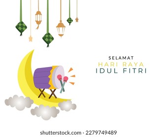 crescent moon and percussion icon. eid al fitr greeting card