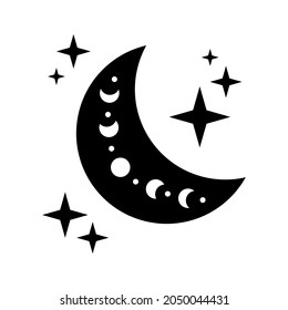 crescent moon with moon phase and stars