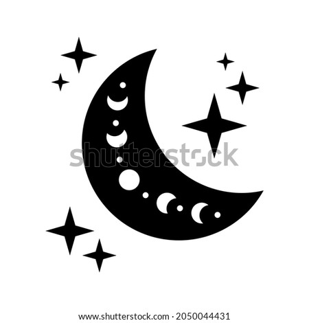 crescent moon with moon phase and stars