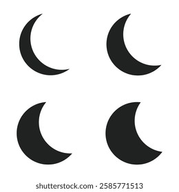 Crescent Moon Phases Icons Silhouette Vector Illustration On White Background