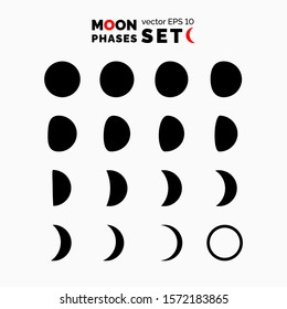 Crescent and the moon phases. Set of moon phases. Vector illustration for your graphic design.