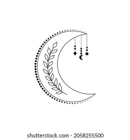 Crescent moon with plant on white background. Mystical element for  your design.