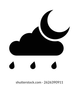 A crescent moon with rain droplets for rainy nighttime weather