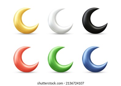Crescent moon realistic 3d vector icon illustration with different colors
