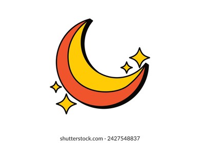 Crescent Moon Retro Sticker Design